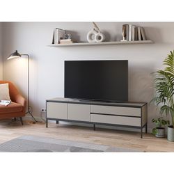 TV stand in wood and metal in gray and black, 180 x 40 x 55 cm | Lorenza