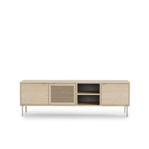 Natural wood and metal TV stand, 164 x 35 x 50 cm | Inti
