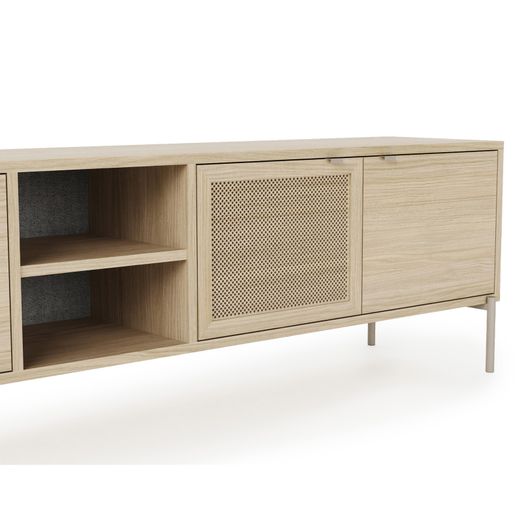 Natural wood and metal TV stand, 164 x 35 x 50 cm | Inti