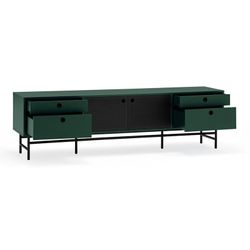 Mueble TV de madera y metal en verde oscuro y negro, 180 x 40 x 52 cm | Punto