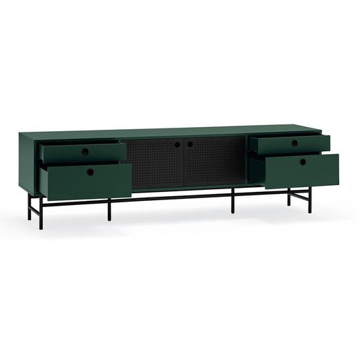 Dark green and black wood and metal TV stand, 180 x 40 x 52 cm | Punto