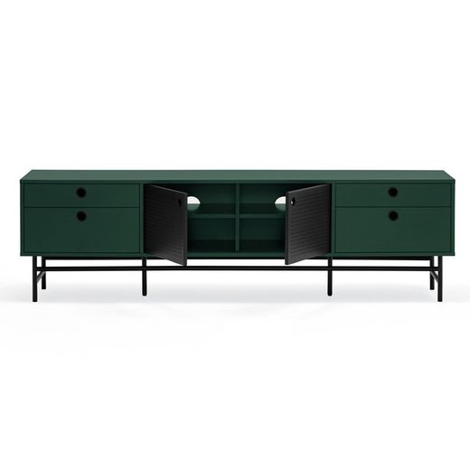 Dark green and black wood and metal TV stand, 180 x 40 x 52 cm | Punto