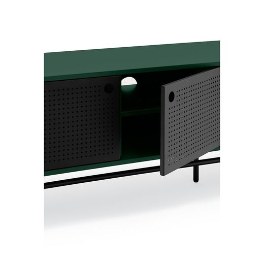 Dark green and black wood and metal TV stand, 180 x 40 x 52 cm | Punto