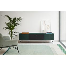 Mueble TV de madera y metal en verde oscuro y negro, 180 x 40 x 52 cm | Punto