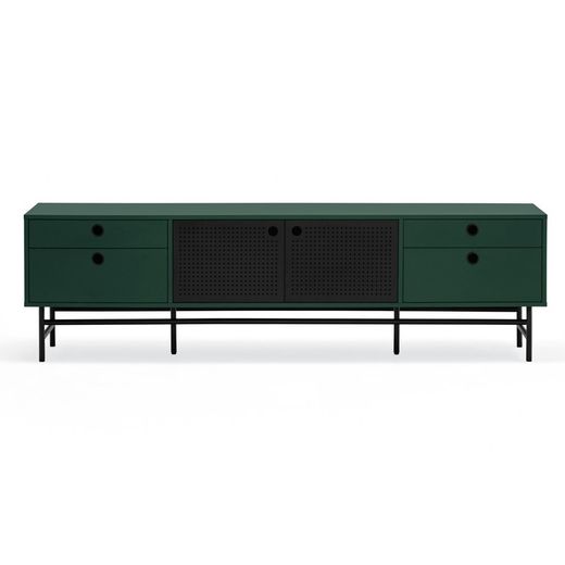 Dark green and black wood and metal TV stand, 180 x 40 x 52 cm | Punto