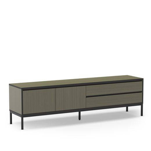 Mueble TV de madera y metal en verde y negro, 180 x 40 x 55 cm | Lorenza