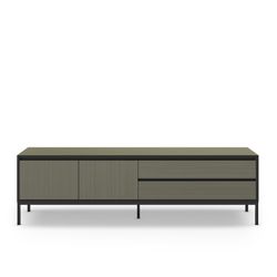 TV-meubel van hout en metaal in groen en zwart, 180 x 40 x 55 cm | Lorenza