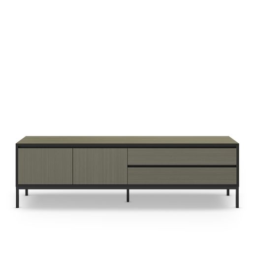TV-meubel van hout en metaal in groen en zwart, 180 x 40 x 55 cm | Lorenza