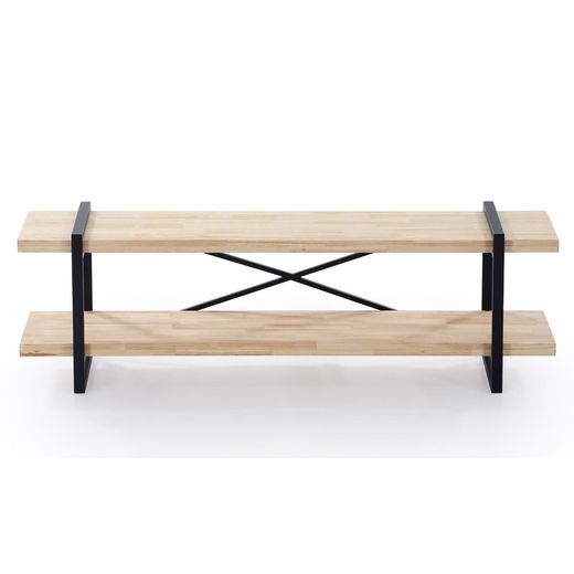 Mueble TV de madera y metal natural/negra, 150 x 36 x 46 cm | Plank