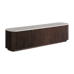 Mueble TV de madera y piedra en marrón, 200 x 40 x 50 cm | Cenves