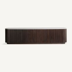 Mueble TV de madera y piedra en marrón, 200 x 40 x 50 cm | Cenves