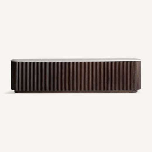 Mueble TV de madera y piedra en marrón, 200 x 40 x 50 cm | Cenves