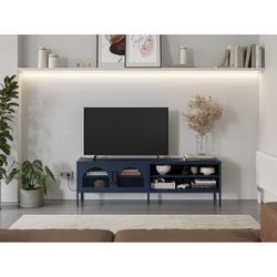 Metal TV stand in blue, 160 x 35 x 50 cm | Diora