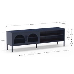 Metal TV stand in blue, 160 x 35 x 50 cm | Diora