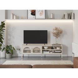 Beige metal TV stand, 160 x 35 x 50 cm | Diora