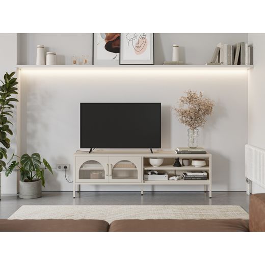Beige metal TV stand, 160 x 35 x 50 cm | Diora