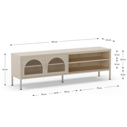 Beige metal TV stand, 160 x 35 x 50 cm | Diora