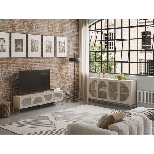 Conjunto de salón compuesto por aparador y mueble de televisión en color crema | Tayra
