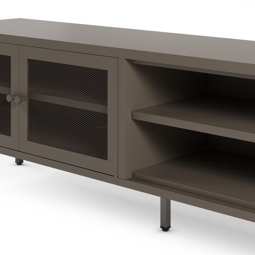 Metal TV stand in mocha, 160 x 35 x 50 cm | Fayna