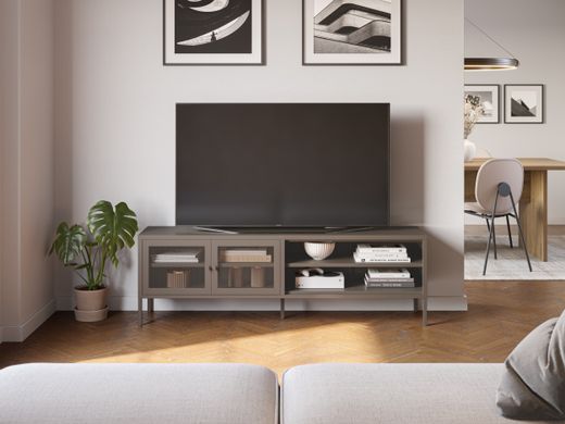Metal TV stand in mocha, 160 x 35 x 50 cm | Fayna