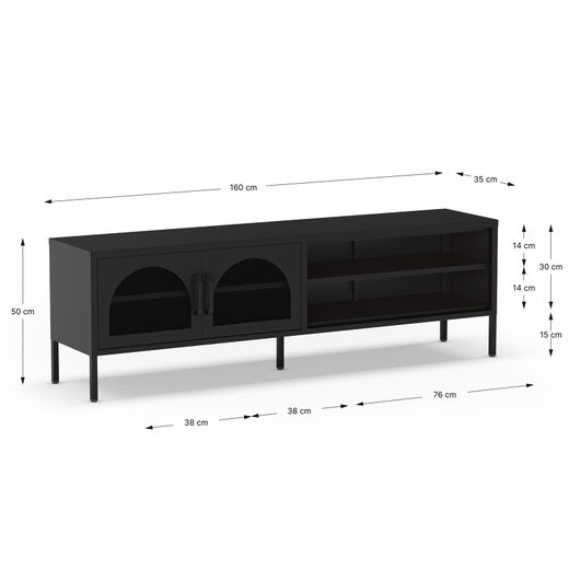 Black metal TV stand, 160 x 35 x 50 cm | Diora