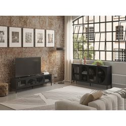 Schwarzer TV-Ständer aus Metall, 180 x 35 x 50 cm | Tayra