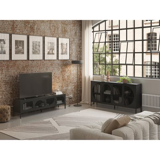 Schwarzer TV-Ständer aus Metall, 180 x 35 x 50 cm | Tayra