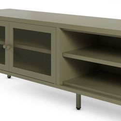 Metal TV stand in green, 160 x 35 x 50 cm | Fayna