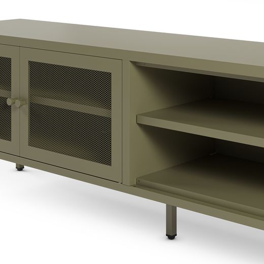 Metal TV stand in green, 160 x 35 x 50 cm | Fayna