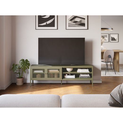 Metal TV stand in green, 160 x 35 x 50 cm | Fayna