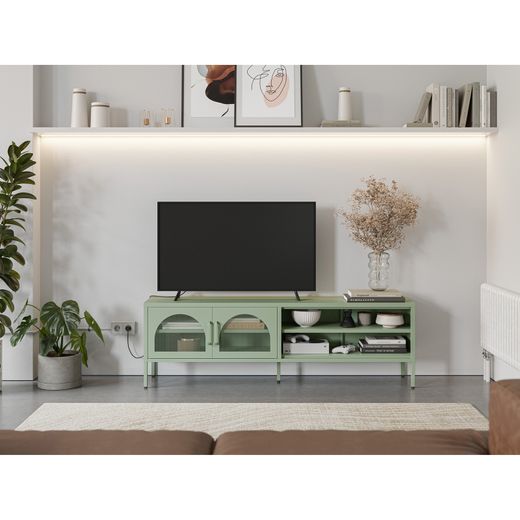 Conjunto de salón compuesto por aparador alto y mueble de televisión en color verde menta| Diora