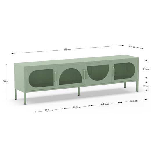 Metal TV stand in mint green, 180 x 35 x 50 cm | Tayra