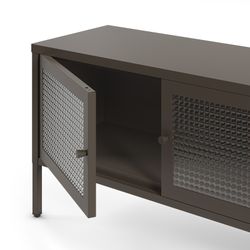 TV-meubel van metaal en gehard glas in mokkakleur, 160 x 35 x 50 cm | Layna