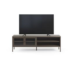 TV-meubel van metaal en gehard glas in mokkakleur, 160 x 35 x 50 cm | Layna