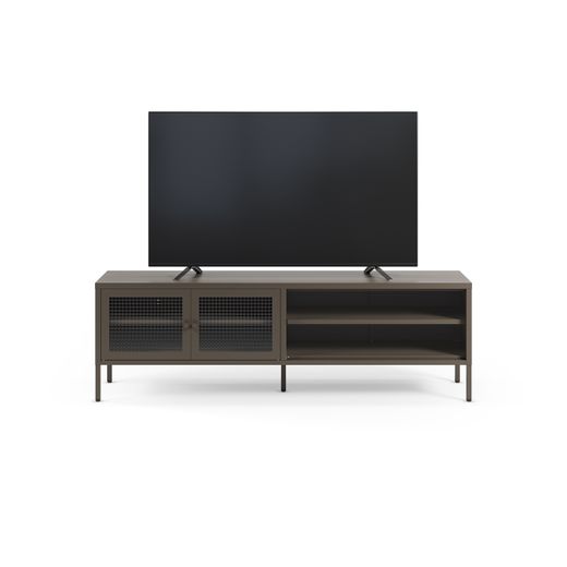 TV-meubel van metaal en gehard glas in mokkakleur, 160 x 35 x 50 cm | Layna