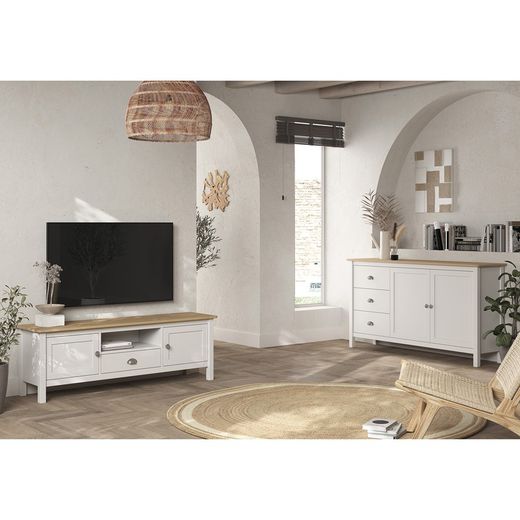 Wit grenen tv meubel, 158 x 40 x 53 cm | nevelig