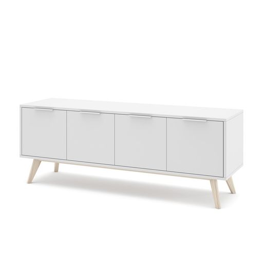 Conjunto de salón compuesto por aparador de 165 cm y mueble TV con 4 puertas en blanco  | Campus
