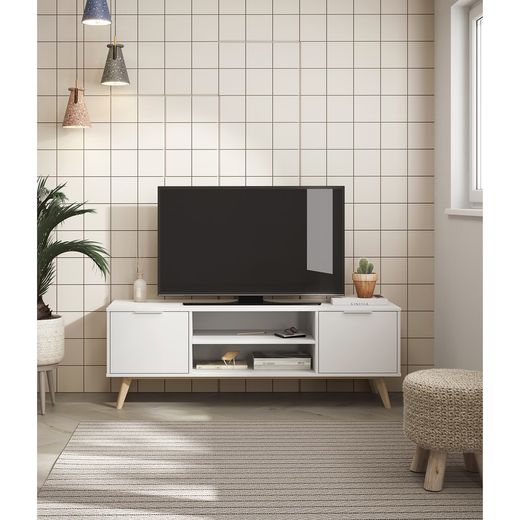 Living room set consisting of a 165 cm sideboard and a TV stand with two doors in white | Campus