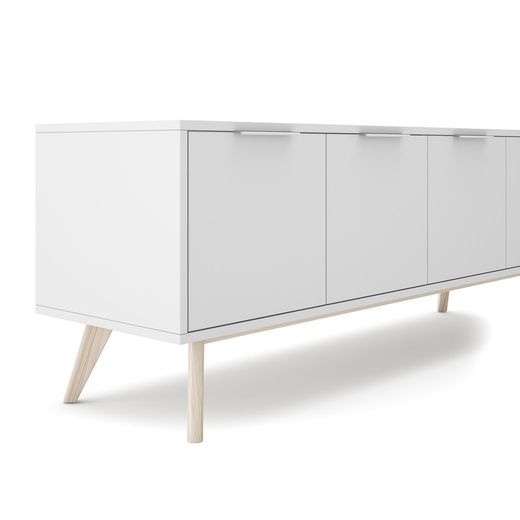 Conjunto de salón compuesto por aparador de 165 cm y mueble TV con 4 puertas en blanco  | Campus