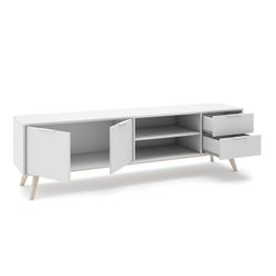 Living room set consisting of a 140 cm sideboard and a 180 cm TV stand with two doors and two drawers in white | Campus