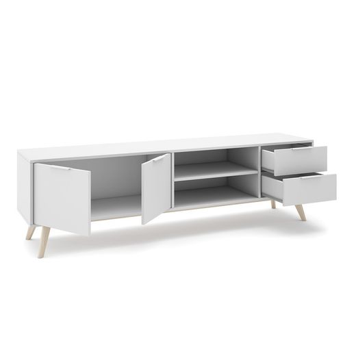 Living room set consisting of a 140 cm sideboard and a 180 cm TV stand with two doors and two drawers in white | Campus