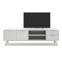 Living room set consisting of a 140 cm sideboard and a 180 cm TV stand with two doors and two drawers in white | Campus