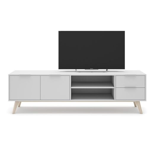 Living room set consisting of a 140 cm sideboard and a 180 cm TV stand with two doors and two drawers in white | Campus