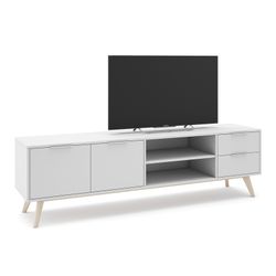 Living room set consisting of a 140 cm sideboard and a 180 cm TV stand with two doors and two drawers in white | Campus
