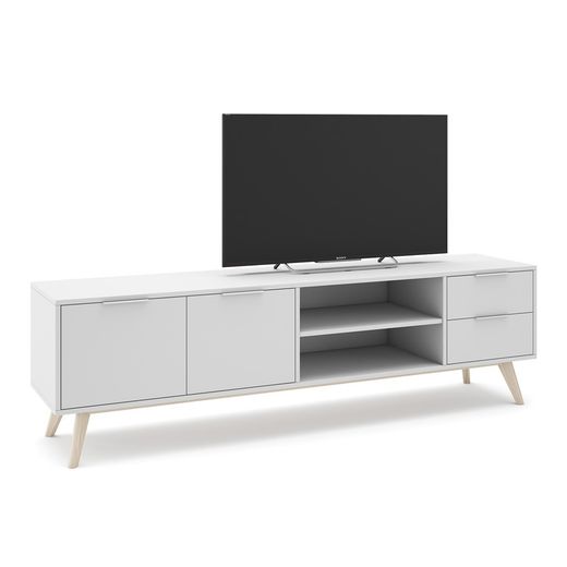 Living room set consisting of a 140 cm sideboard and a 180 cm TV stand with two doors and two drawers in white | Campus