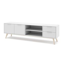 Living room set consisting of a 140 cm sideboard and a 180 cm TV stand with two doors and two drawers in white | Campus