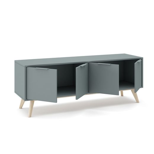 Green and natural pine TV stand, 140 x 40 x 53 cm | pisco