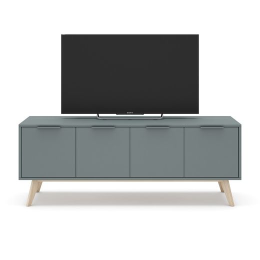 Green and natural pine TV stand, 140 x 40 x 53 cm | pisco