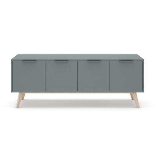 Green and natural pine TV stand, 140 x 40 x 53 cm | pisco
