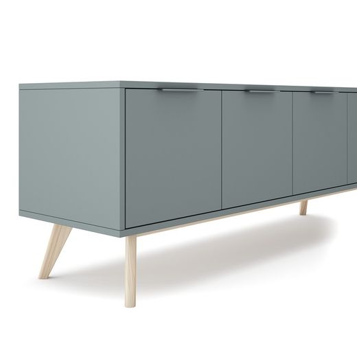 Green and natural pine TV stand, 140 x 40 x 53 cm | pisco